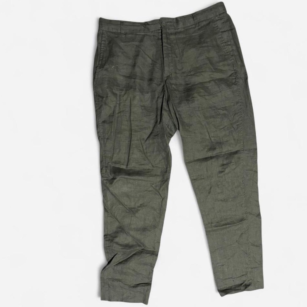 Zara Olive Slim Straight Linen Pants